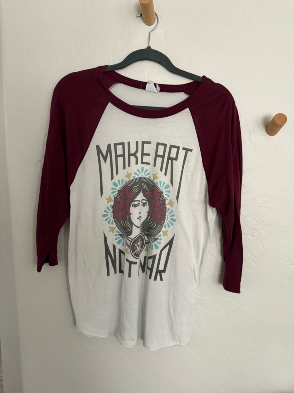 Make Art Not War Raglan Tee - Maroon & White